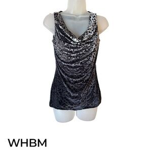 GORGEOUS White House Black Market Black/Silver Velour TOP   XXSMALL    #U